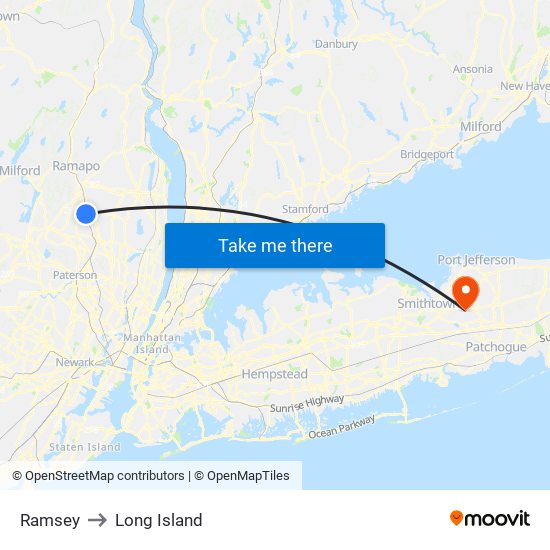 Ramsey to Long Island map