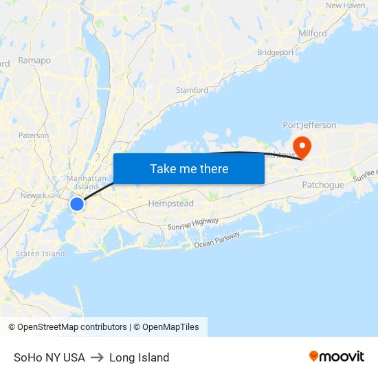 SoHo NY USA to Long Island map