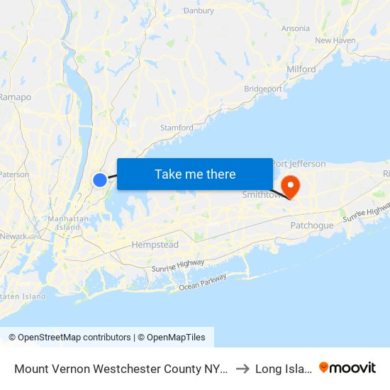 Mount Vernon Westchester County NY USA to Long Island map