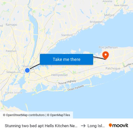 Stunning two bed apt Hells Kitchen New York to Long Island map