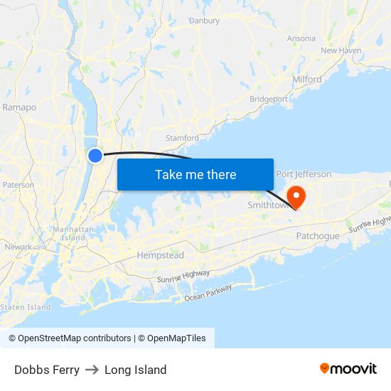 Dobbs Ferry to Long Island map