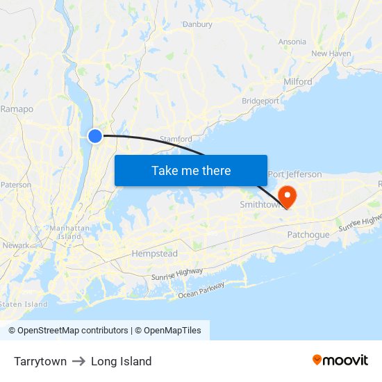 Tarrytown to Long Island map