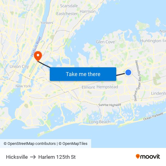 Hicksville to Harlem 125th St map