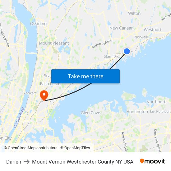Darien to Mount Vernon Westchester County NY USA map