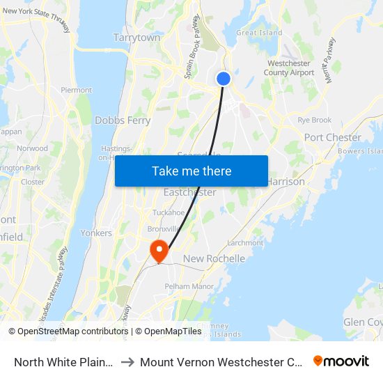 North White Plains Station to Mount Vernon Westchester County NY USA map