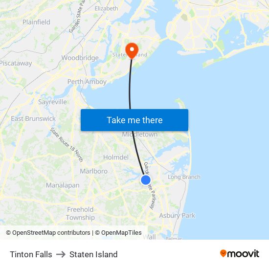 Tinton Falls to Staten Island map