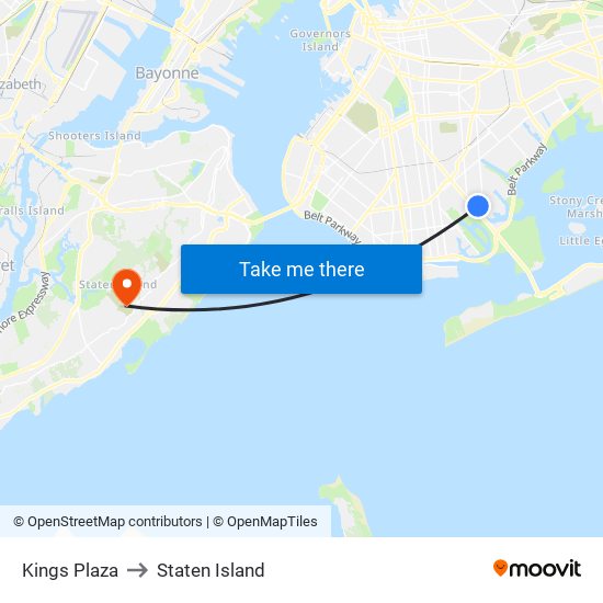 Kings Plaza to Staten Island map
