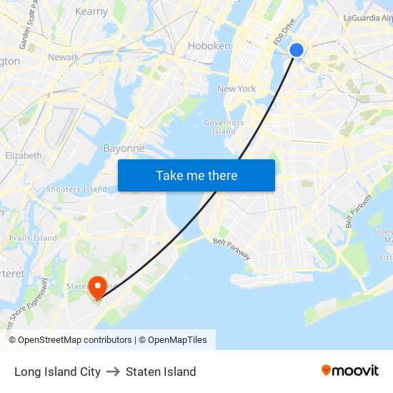 Long Island City to Staten Island map