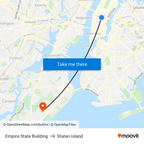 Empire State Building to Staten Island map