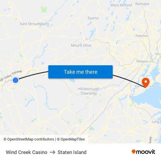 Wind Creek Casino to Staten Island map