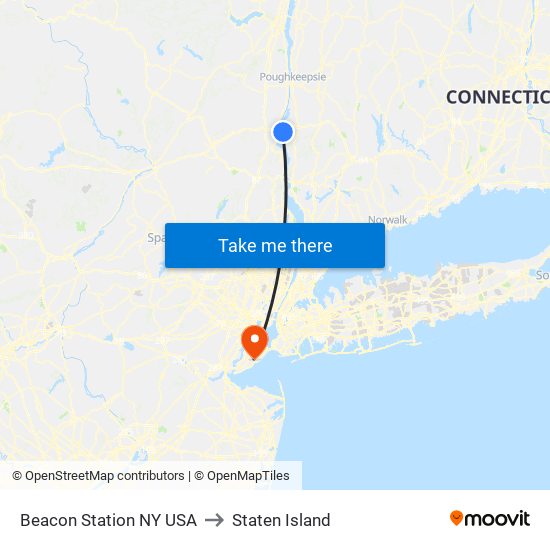 Beacon Station NY USA to Staten Island map