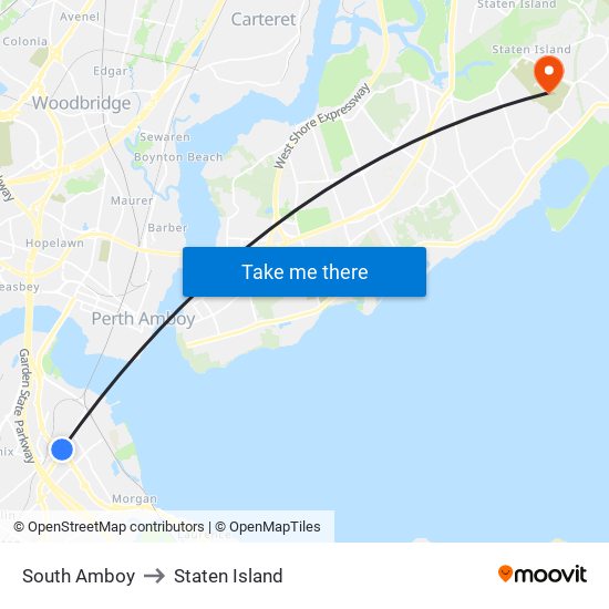 South Amboy to Staten Island map