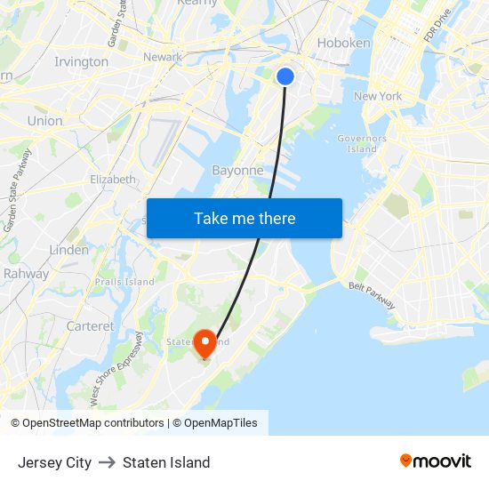 Jersey City to Staten Island map