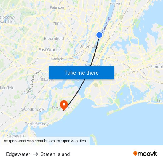 Edgewater to Staten Island map