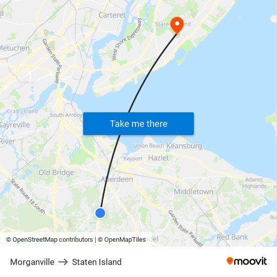 Morganville to Staten Island map