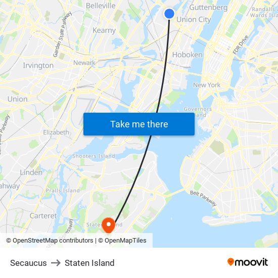 Secaucus to Staten Island map