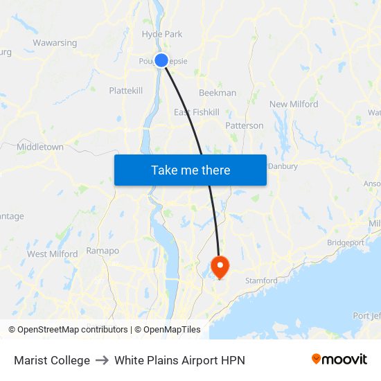 Marist College to White Plains Airport HPN map