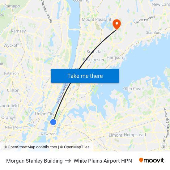 Morgan Stanley Building to White Plains Airport HPN map
