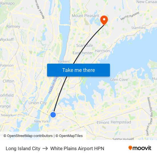 Long Island City to White Plains Airport HPN map