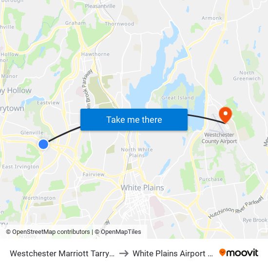 Westchester Marriott Tarrytown to White Plains Airport HPN map