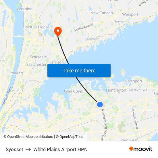 Syosset to White Plains Airport HPN map