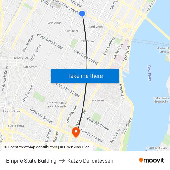 Empire State Building to Katz s Delicatessen map