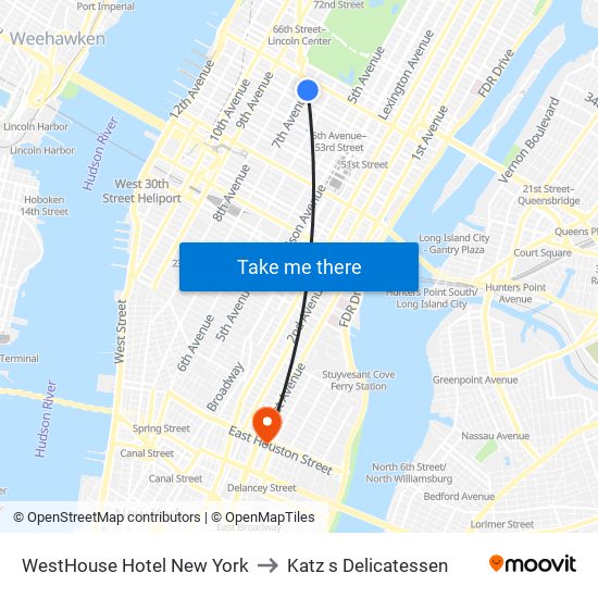 WestHouse Hotel New York to Katz s Delicatessen map