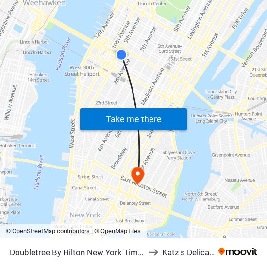 Doubletree By Hilton New York Times Square West to Katz s Delicatessen map