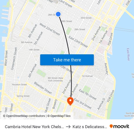 Cambria Hotel New York Chelsea to Katz s Delicatessen map