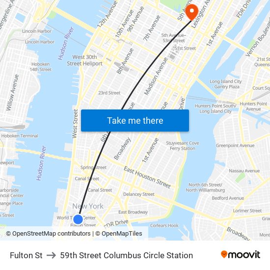 Fulton St to 59th Street Columbus Circle Station map