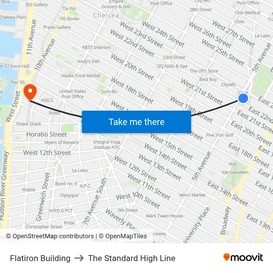 Flatiron Building to The Standard High Line map