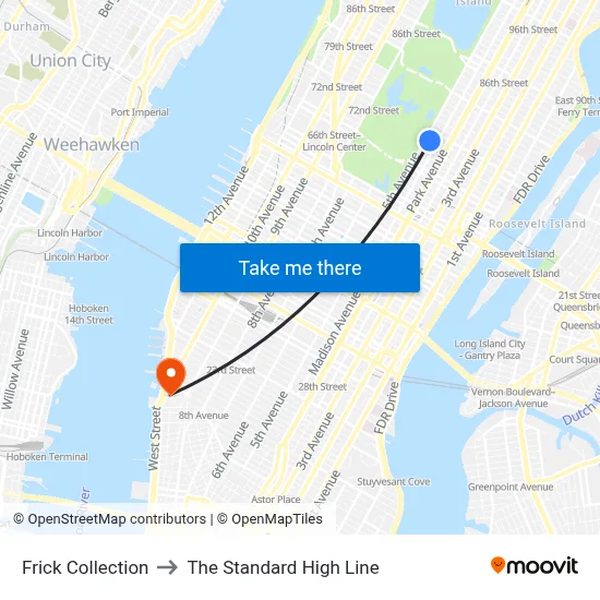 Frick Collection to The Standard High Line map