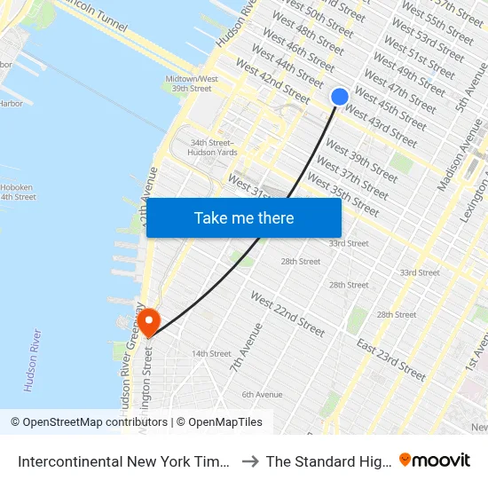 Intercontinental New York Times Square to The Standard High Line map