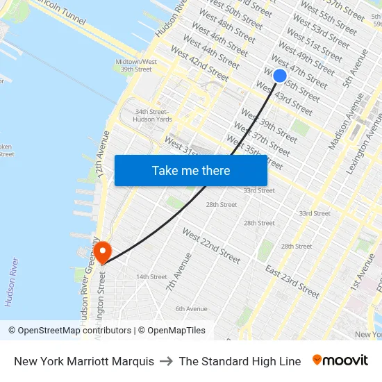 New York Marriott Marquis to The Standard High Line map