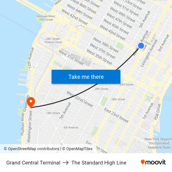 Grand Central Terminal to The Standard High Line map