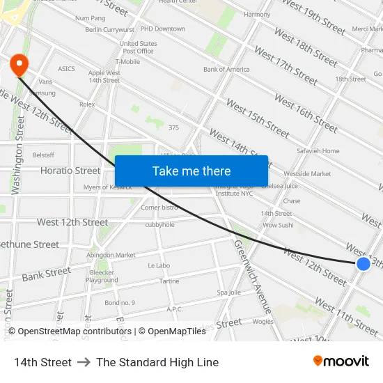 14th Street to The Standard High Line map