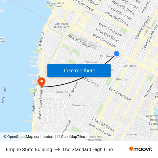 Empire State Building to The Standard High Line map