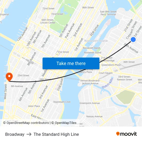 Broadway to The Standard High Line map