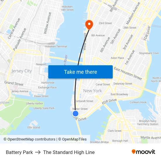 Battery Park to The Standard High Line map