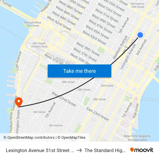 Lexington Avenue 51st Street Station to The Standard High Line map