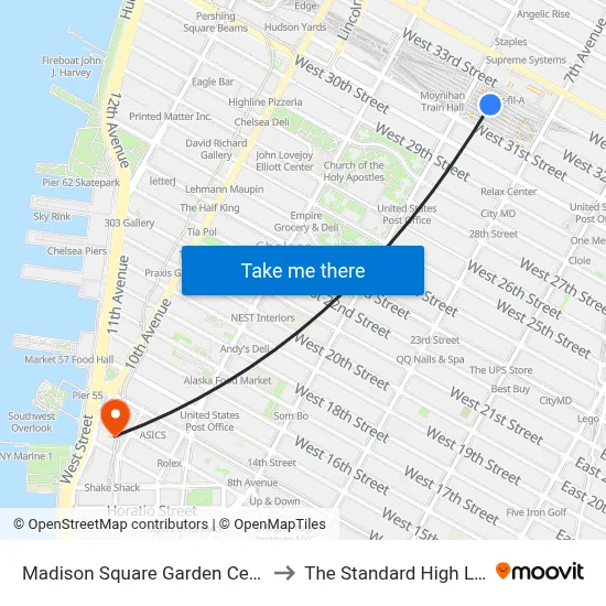 Madison Square Garden Center to The Standard High Line map
