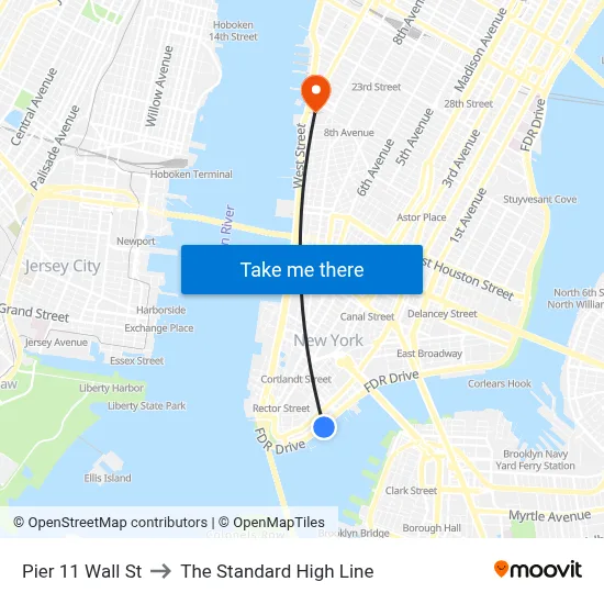 Pier 11 Wall St to The Standard High Line map