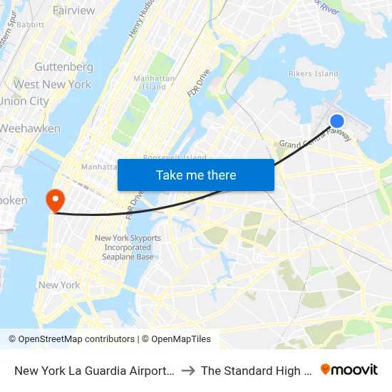 New York La Guardia Airport LGA to The Standard High Line map