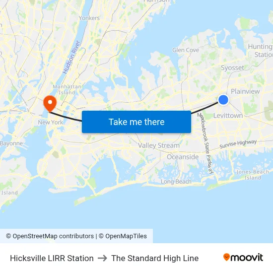 Hicksville LIRR Station to The Standard High Line map