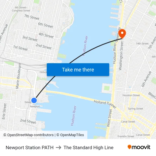 Newport Station PATH to The Standard High Line map