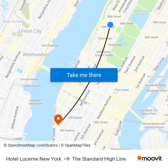 Hotel Lucerne New York to The Standard High Line map