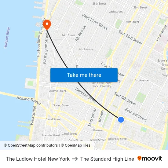 The Ludlow Hotel New York to The Standard High Line map