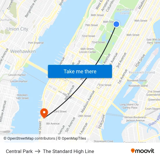 Central Park to The Standard High Line map