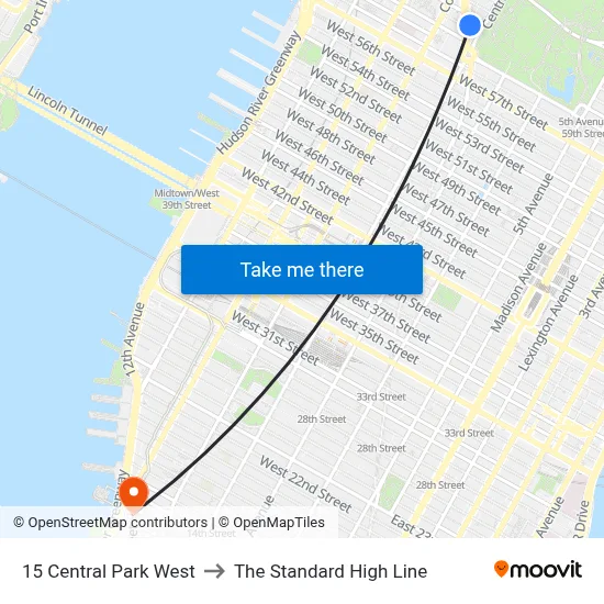 15 Central Park West to The Standard High Line map