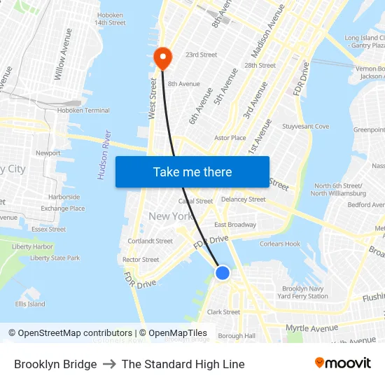 Brooklyn Bridge to The Standard High Line map